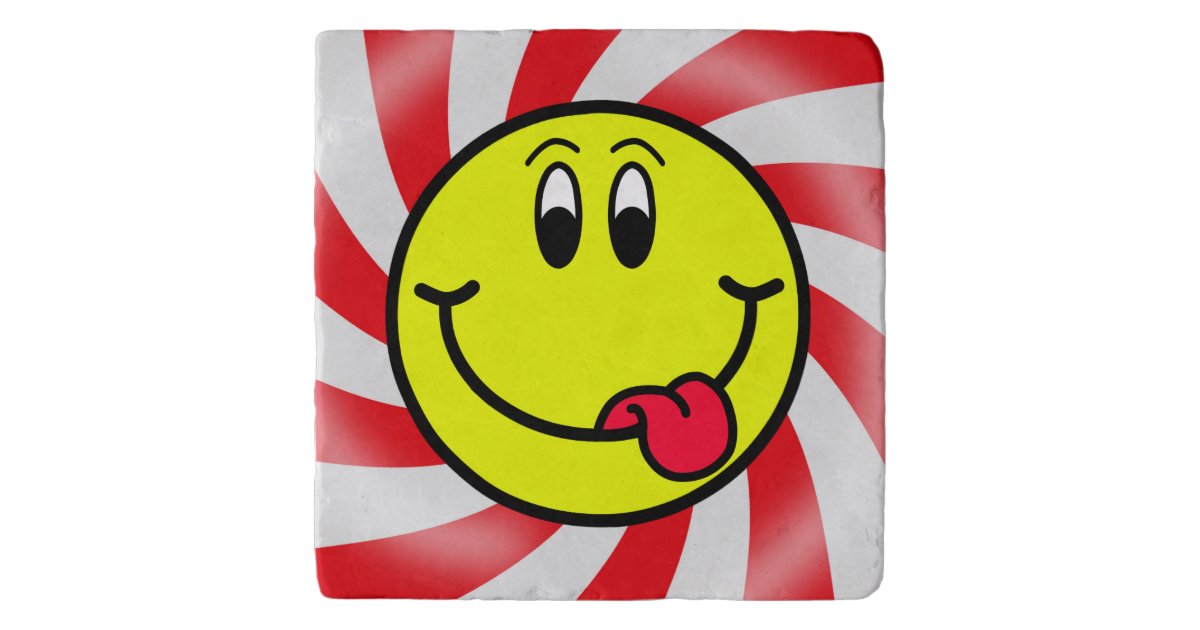 Silly Smiling Face Emoji Red Swirl Stone Trivet