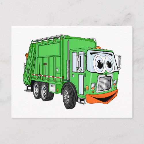 Silly Smiling Garbage Truck Cartoon Postcard