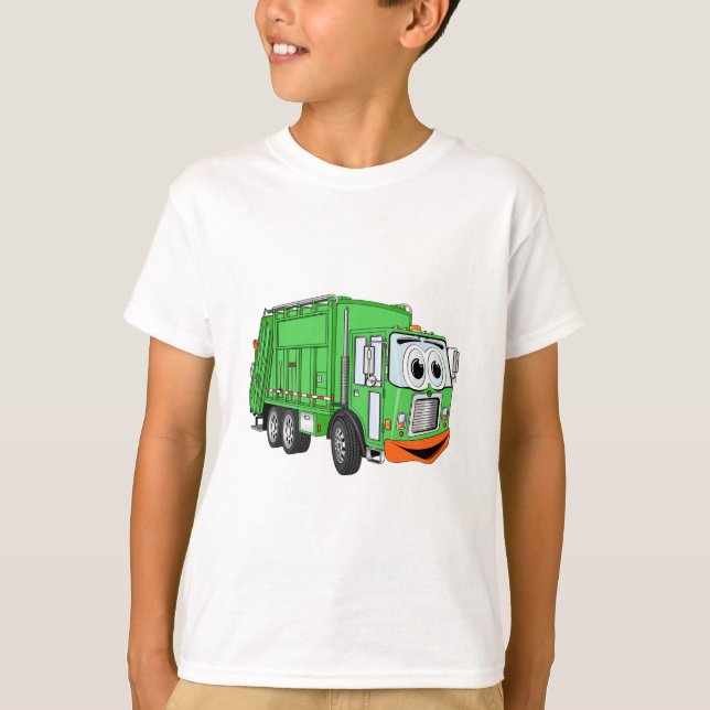 Silly Smiling Garbage Truck Cartoon T-Shirt (Front)