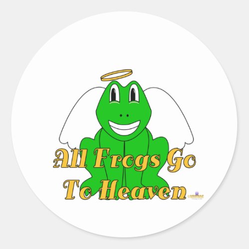 Silly Smiling Green Frog Angel All Frogs Go To Hea Classic Round Sticker