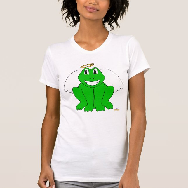 Silly Smiling Green Frog Angel T-Shirt (Front)