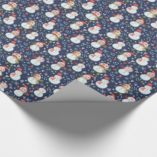 Silly Snowmen Faces Photo Holiday Wrapping Paper