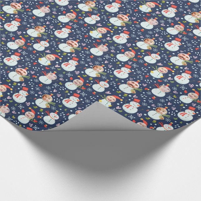 Silly Snowmen Faces Photo Holiday Wrapping Paper (Corner)