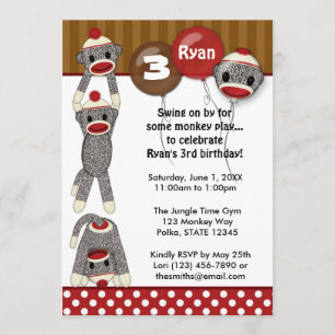 Silly SOCK MONKEY Birthday Invitation SMR girl/boy
