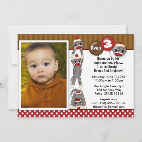 Silly SOCK MONKEY Birthday Invitation SMR (photo)