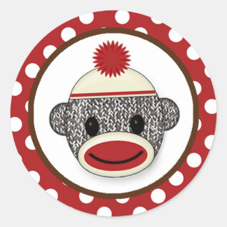 Silly SOCK MONKEY Birthday Round sticker SMR #3