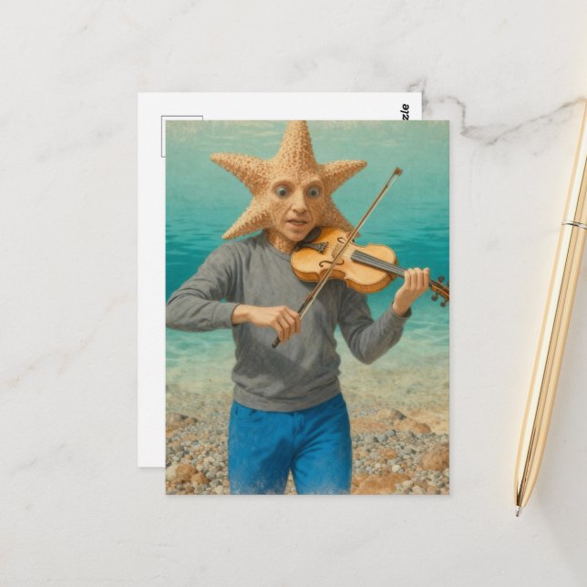 Silly Starfish Making Music Postcard (Front/Back In Situ)