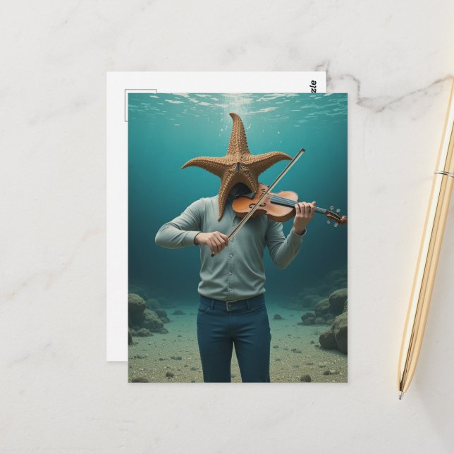 Silly Starfish Making Music Postcard (Front/Back In Situ)