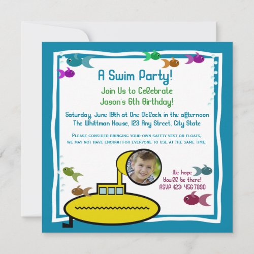 Silly Sub Aquarium Swim Birthday Invitation