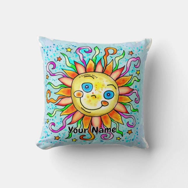 Silly Sun  Throw Pillow (Front)