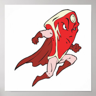 silly superhero caped super steak poster