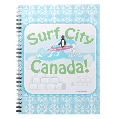 Silly Surf City Canada Fun Cartoon Penguin Notebook