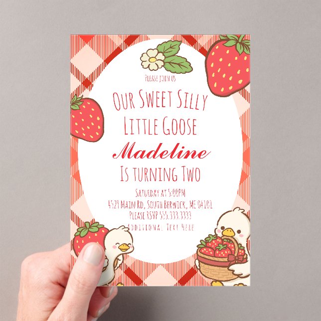  Silly Sweet Goose Strawberries Birthday Acrylic Invitations (Insitu (Handheld))