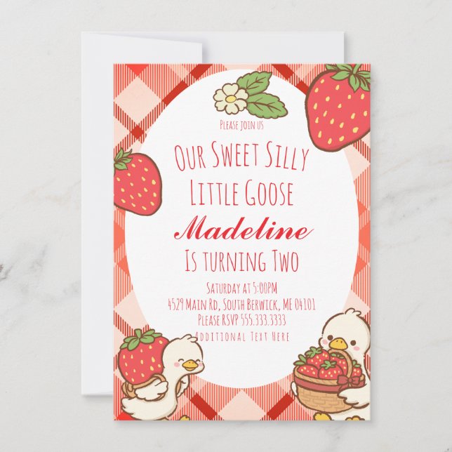  Silly Sweet Goose Strawberries Birthday Invitation (Front)