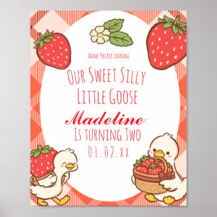 Silly Sweet Goose Strawberries Birthday Poster