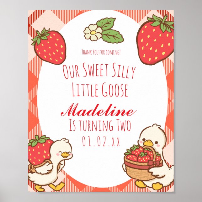  Silly Sweet Goose Strawberries Birthday Poster (Front)