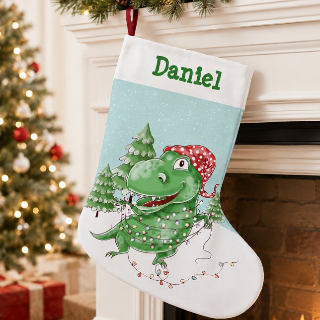 Silly T Rex Dinosaur with Name Christmas Small Christmas Stocking (Personalized Dinosaur Christmas Stocking)