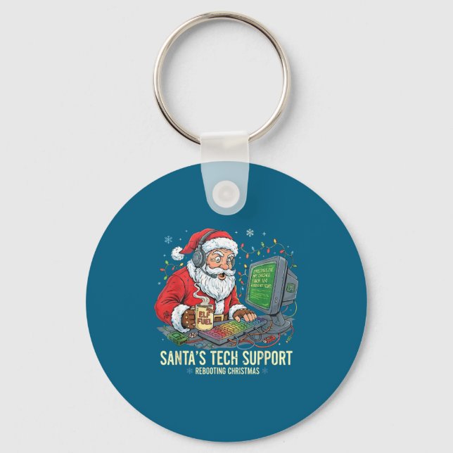 Silly Tech Support Rebooting s Computer Santa Sant Keychain (Front)