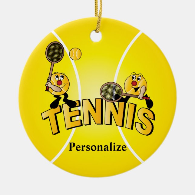 Silly Tennis Ball Players | Personalize Ceramic Ornament (Front)
