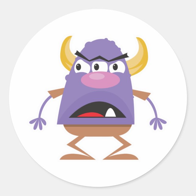 silly three-eyed ogre monster classic round sticker (Front)