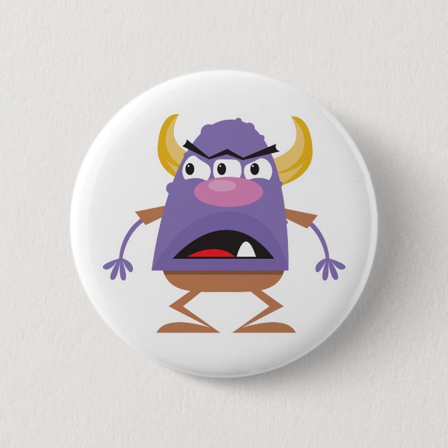 silly three-eyed ogre monster pinback button (Front)