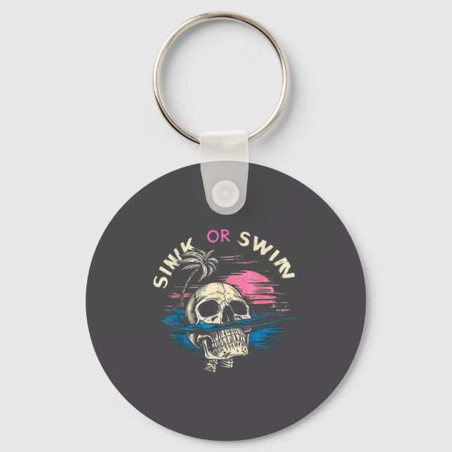 Silly Tropical Sunset Skull Sink Ocean Swim Keychain (Front)