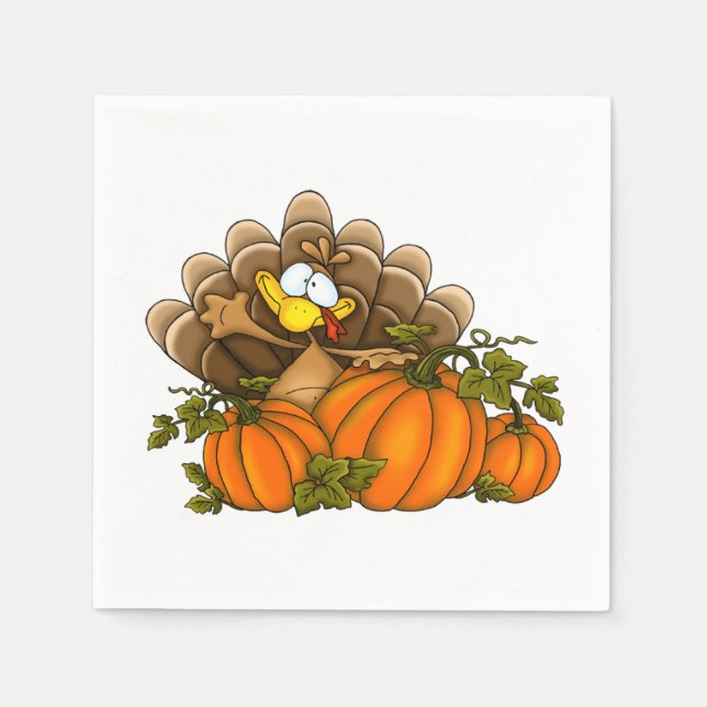 Silly Turkey and Pumpkins Napkins (Front)