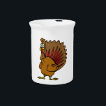 Silly Turkey Drink Pitcher<br><div class="desc">Cute comical turkey. Thanksgiving themed cartoon. Brown turkey with red feathers, a yellow beak, and big googly eyes.</div>