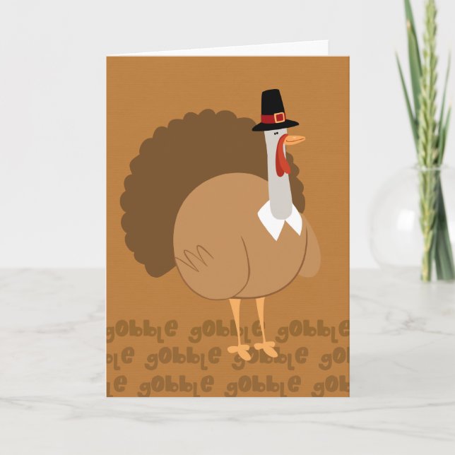 Silly Turkey Pilgrim Thanksgiving Greeting Card (Front)