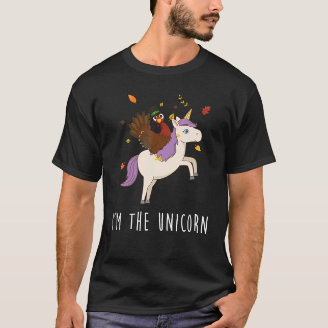 Silly Turkey Riding Unicorn Matching Thanksgiving  T-Shirt (Front)