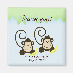 SILLY TWIN MONKEYS Baby Shower Favor Magnet