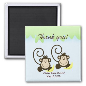 Silly Twin Monkeys Baby Shower Favor Magnet by allpetscherished at Zazzle