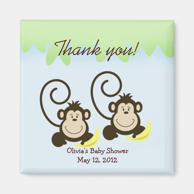SILLY TWIN MONKEYS Baby Shower Favor Magnet (Front)