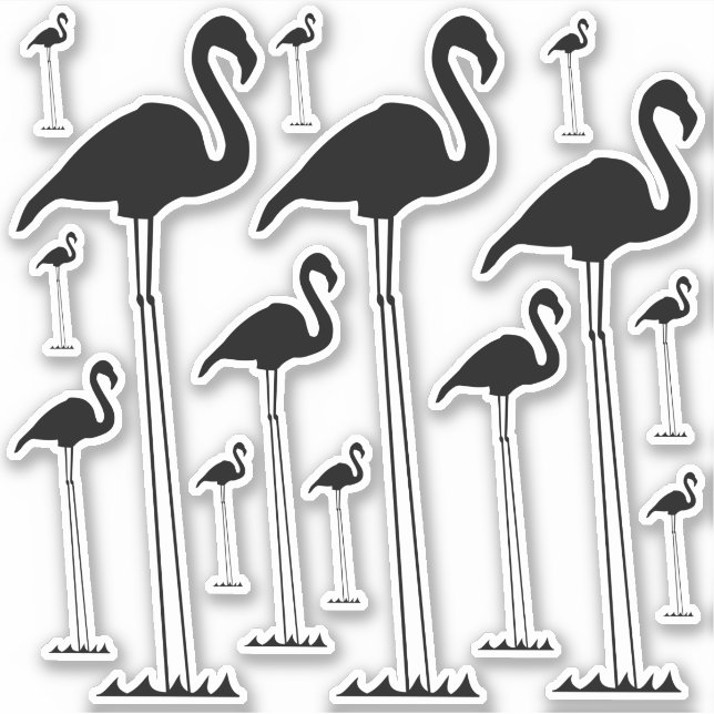 Silly, Unreasonably Tall Flamingo Silhouettes Sticker (Front)