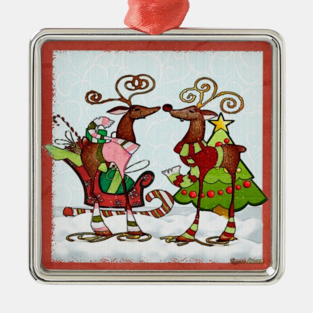 Silly Whimsey Christmas Mooks Metal Ornament (Front)
