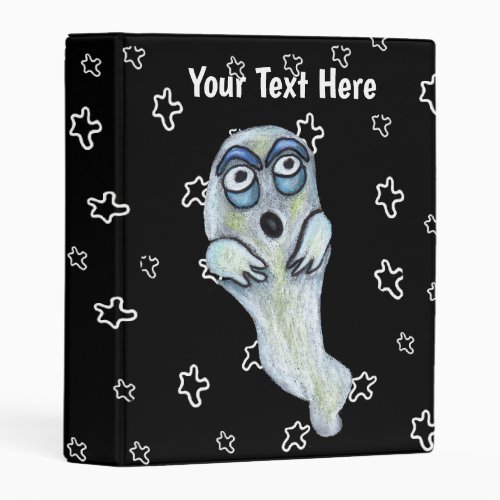 Silly White Floating Ghost Blue Eyes Stars Mini Binder