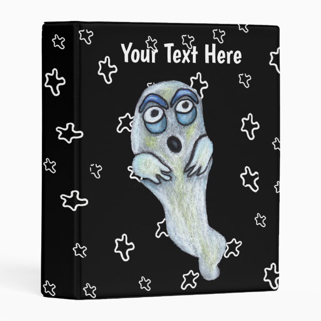 Silly White Floating Ghost Blue Eyes Stars Mini Binder (Front/Spine)