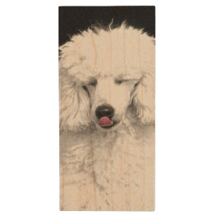 Silly White Poodle Wood USB Flash Drive