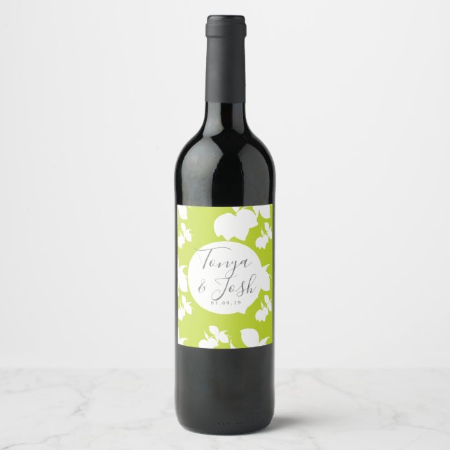 Silo Lemon and Lime Yellow Gray Wedding Wine Label (Front)