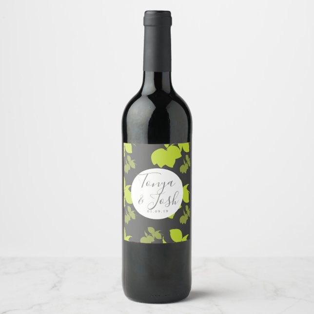 Silo Lemon and Limes Yellow Gray Wedding Wine Label (Front)