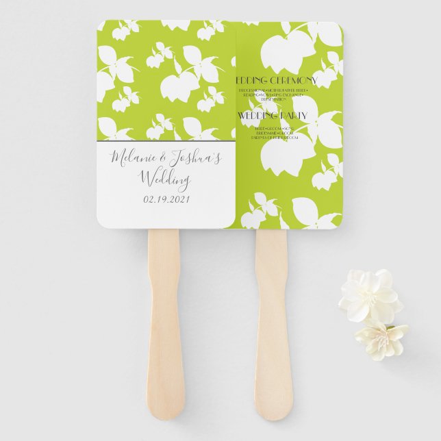 Silohuette Lemon Lime Green Wedding Hand Fan (Front and Back)