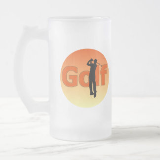 Silouhette of Golfer Frosted Glass Beer Mug