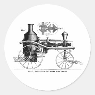 Silsby Rotary Steam Fire Engine Classic Round Sticker