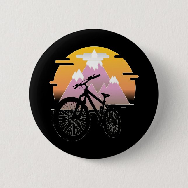 Silueta Mountain Bike con Sol y Montaña Button (Front)