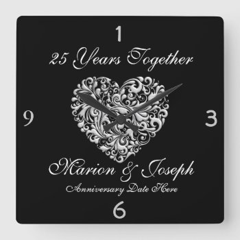 Silve 25th Anniversary Gift Wall Clock by PersonalCustom at Zazzle