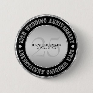 Silve Wedding Anniversary Metallic Silver & Black Pinback Button