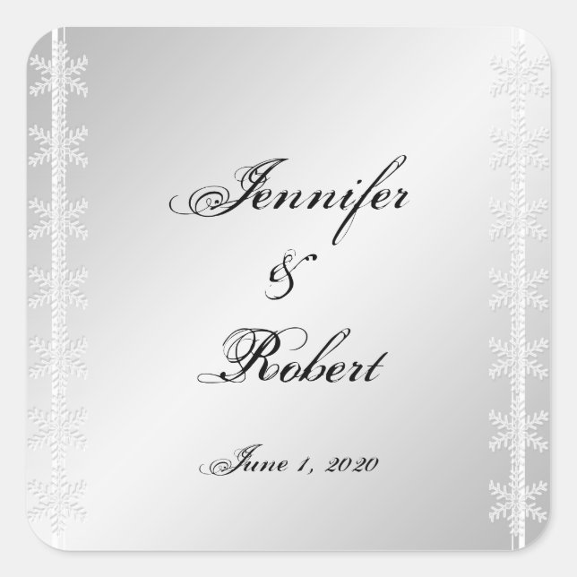 Silve White Snowflake Winter Wedding Envelope Seal (Front)