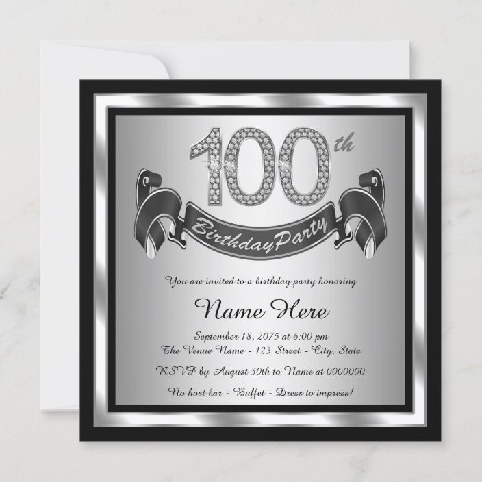 Silver 100th Birthday Party Invitation | Zazzle.com