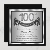 Silver 100th Birthday Party Invitation (Front/Back)