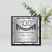 Silver 100th Birthday Party Invitation (Standing Front)